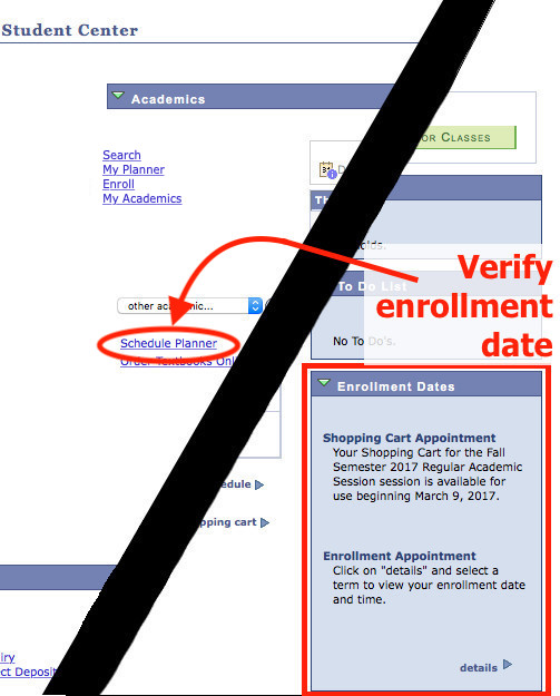 Screenshot of Student Center