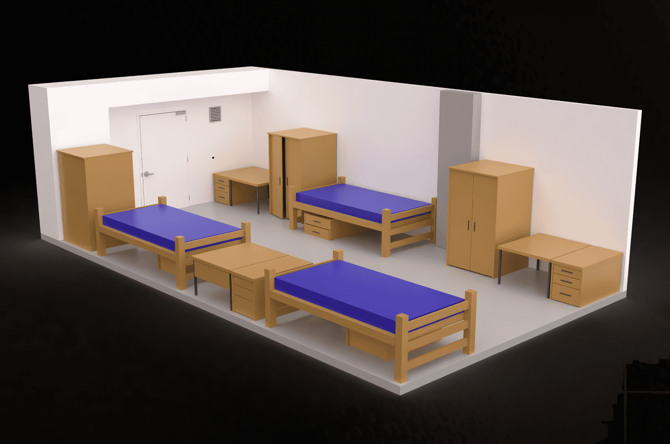 South Village Triple Room layout with furniture.