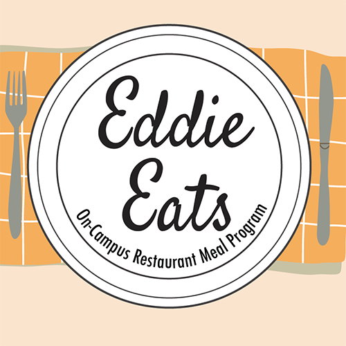 A plate with cutlery. Eddie Eats On-Campus Restaurant Meal Program
