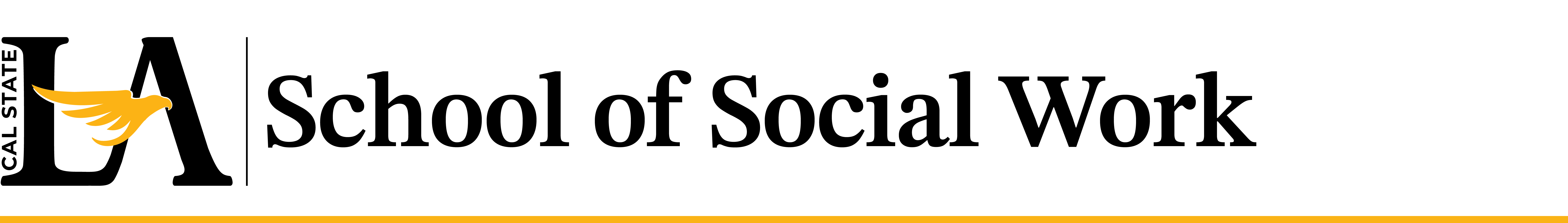 A black and yellow banner that has the Cal State LA logo and School of Social Work written.