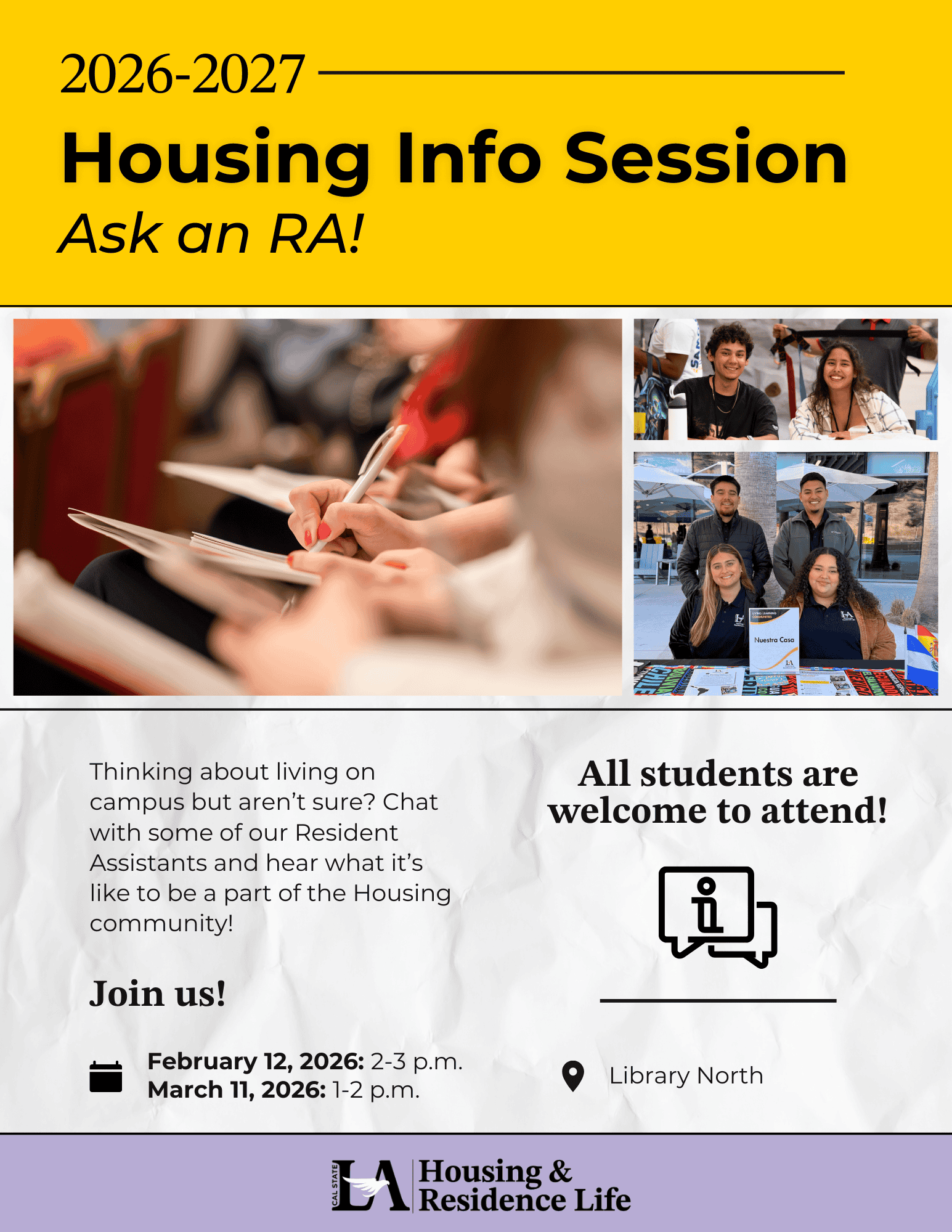 2026-2027 Housing Info Session. Ask an RA! 