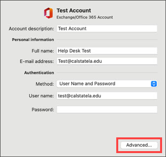 Accounts dialog box
