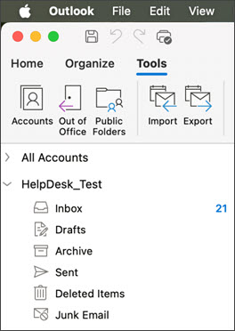 Folder pane displaying a department mailbox