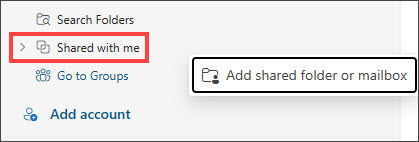 Folder pane with Shared with me shortcut menu