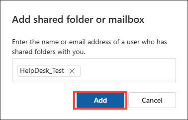 Add shared folder or mailbox dialog box