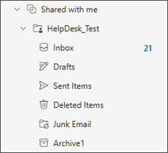 Folder pane displaying a department mailbox