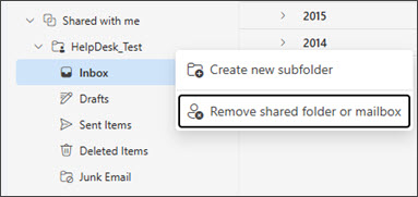 Folder pane with Shared folder shortcut menu