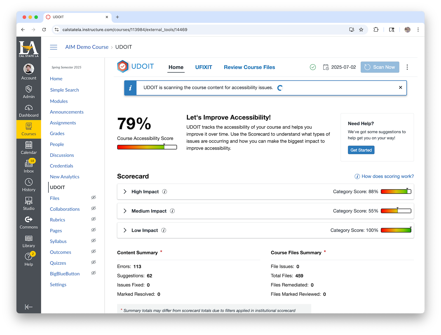 UDOIT Dashboard in Canvas LMS