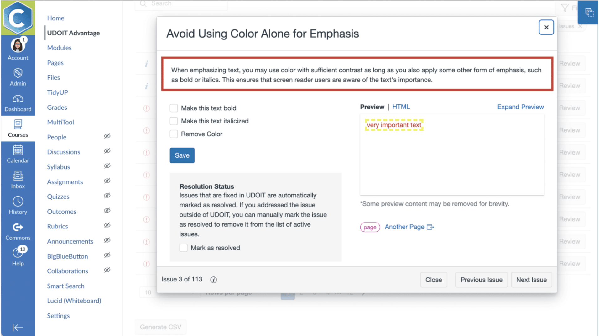 UDOIT Emphasize Text