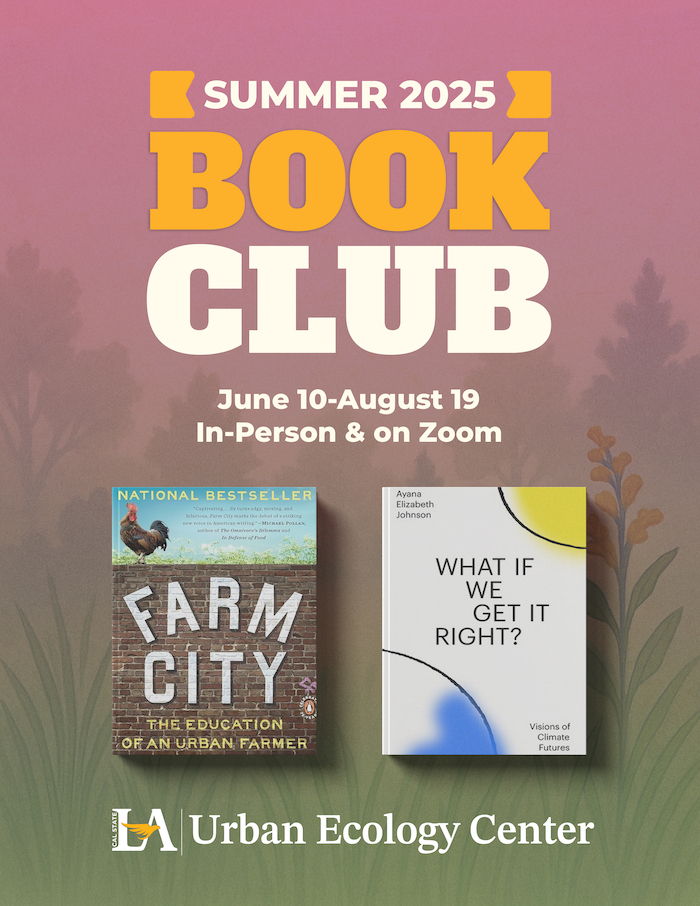 Flyer for the Summer 2025 Book Club hosted by the Urban Ecology Center