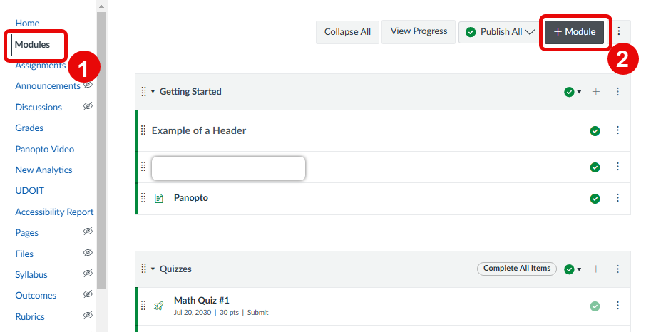 adding modules on canvas