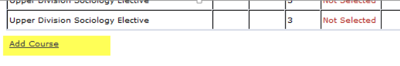 Picture of Degree Planner courses highlighting Add Course link