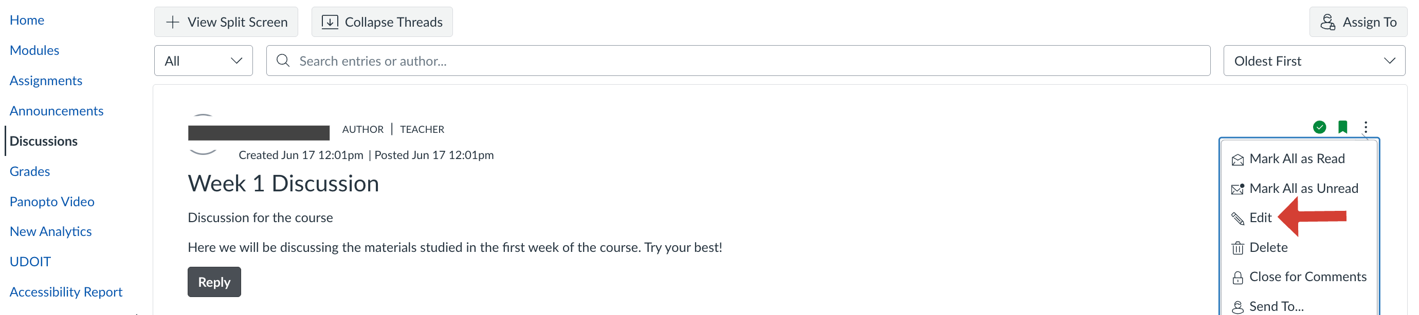 editing a discussion