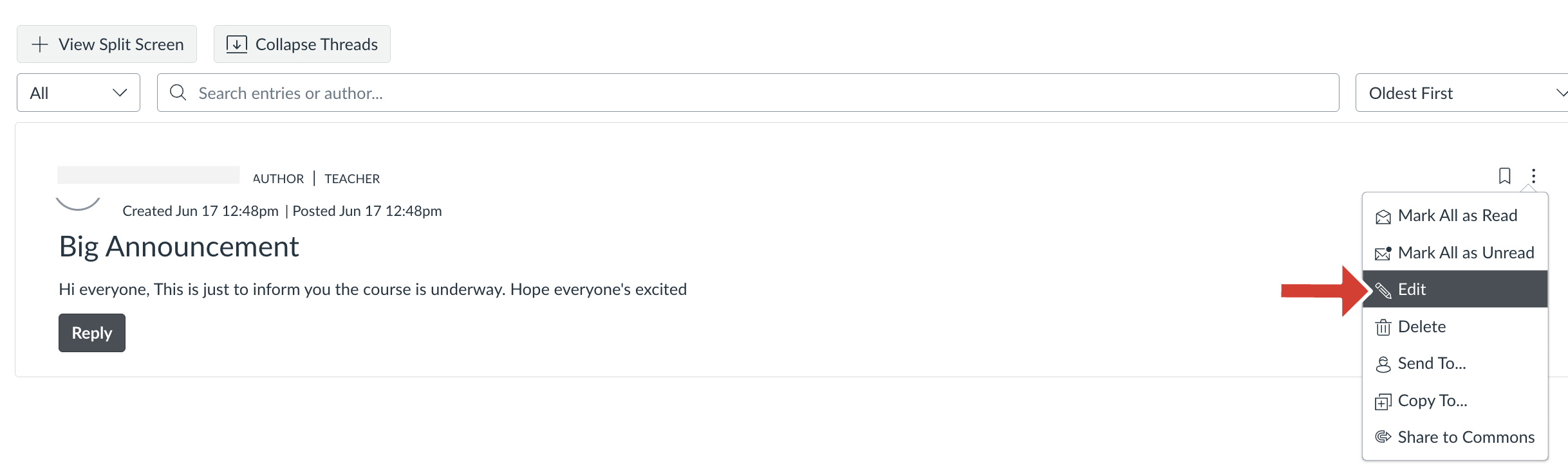 editing an announcement