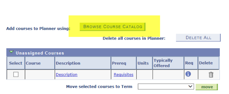 My Course Catalog button from My Planner