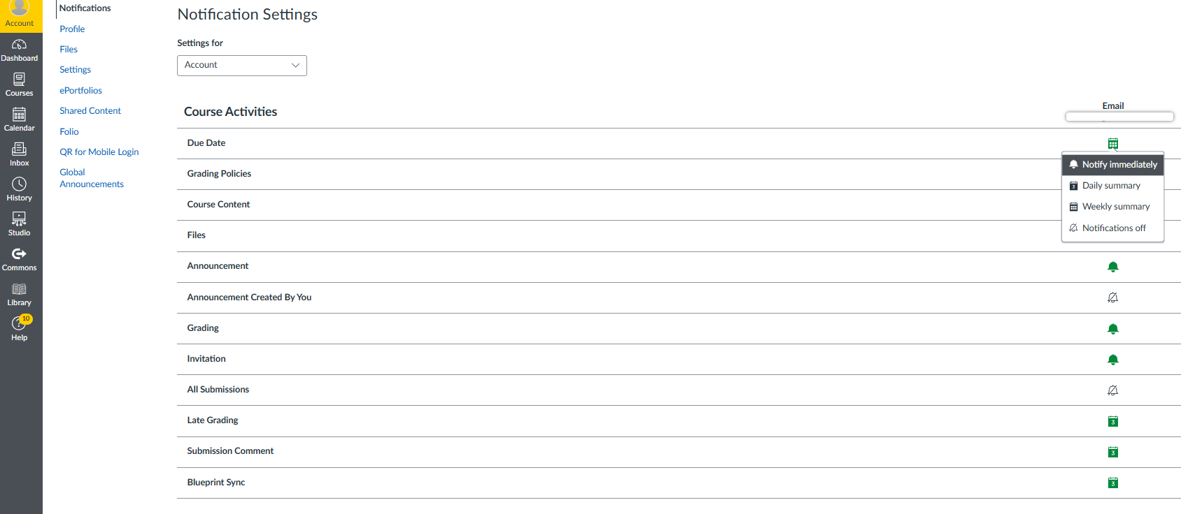 notifications on canvas