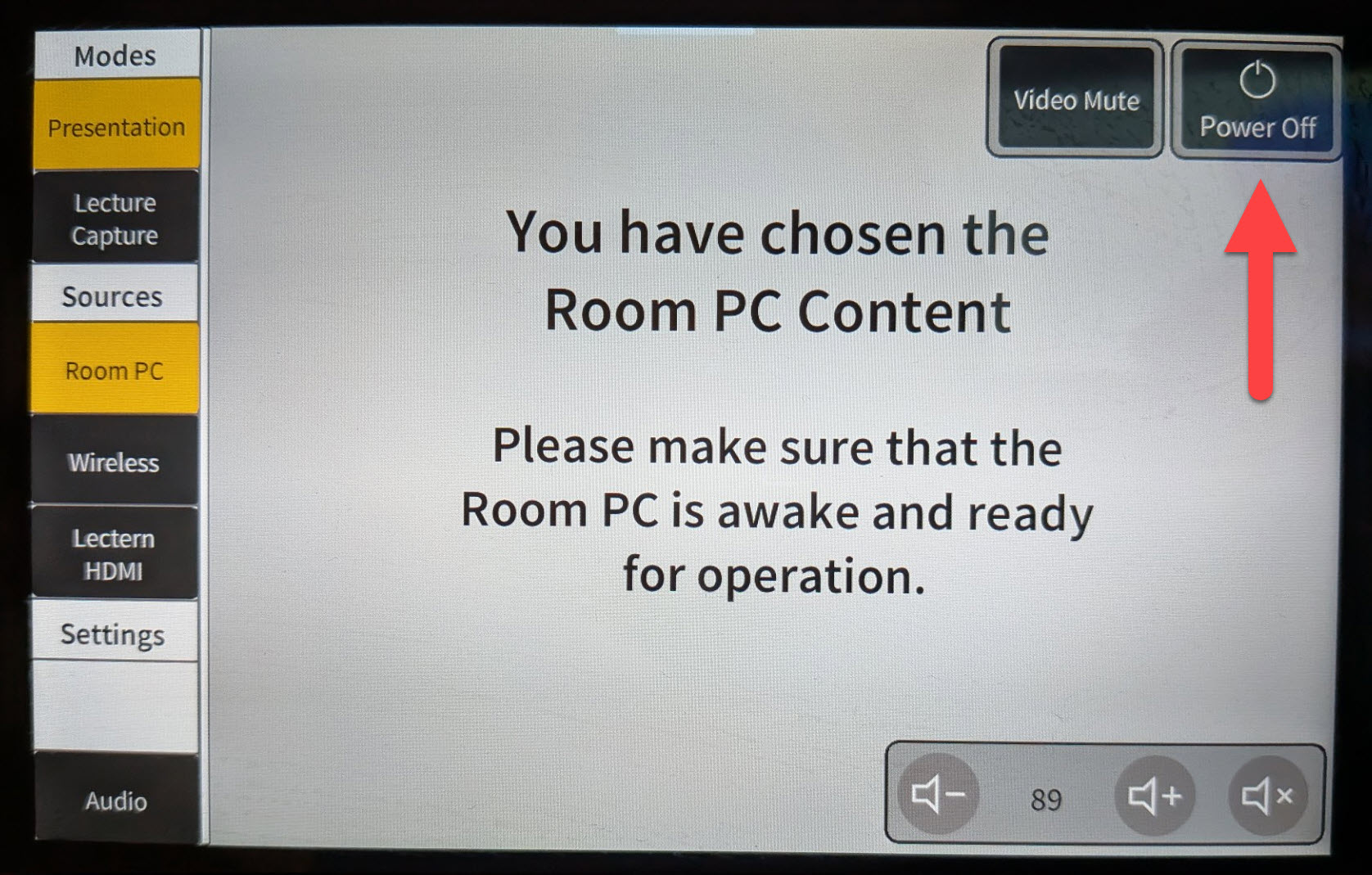 Power off the touch panel