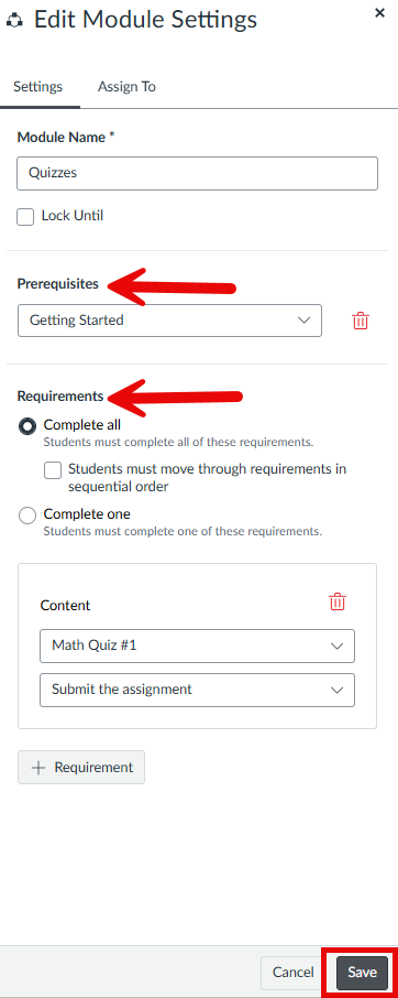 requirements on canvas