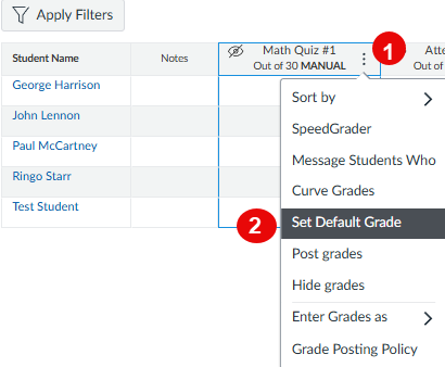 set default grade