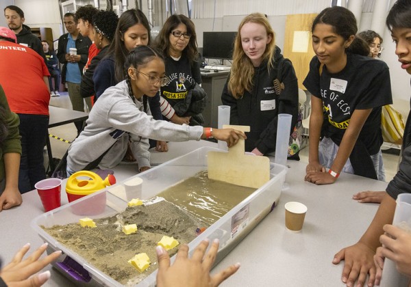student experiments with sand at MESA STEM Day 2024